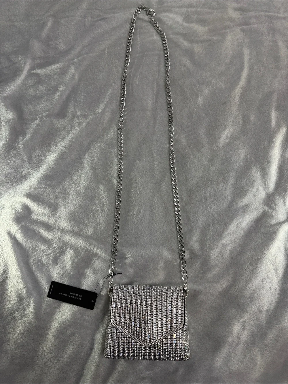 Crystal Embellished Silver Crossbody Bag